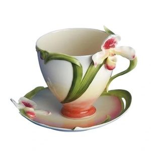 FRANZ PORCELAIN SLIPPER ORCHID CUP / SAUCER SET (FZ00276)